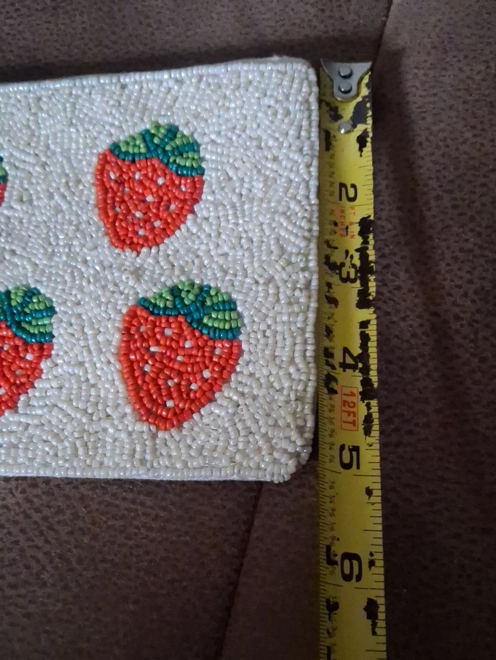 Beaded Strawberry Wristlet Wallet Off-white, Almost Cream